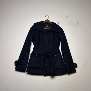 Gap Coat Jacket Women S Wool Blend Outerwear Rope Belt 4 Buttons Grey Winter